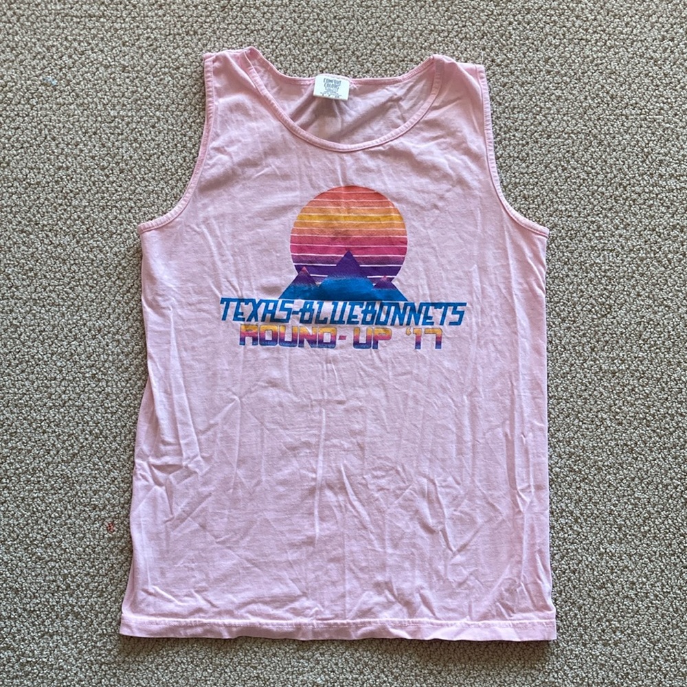 NEW Comfort Colors Texas Bluebonnets Pale Pink Sunset Roundup Tank Top Small